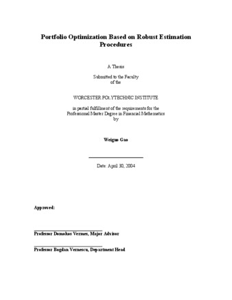 Portfolio Optimization Based on Robust Estimation Procedures thumbnail