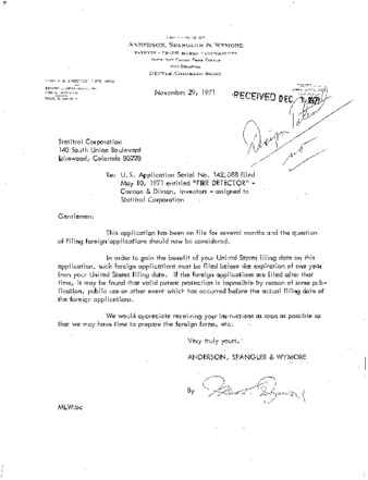 Letter from Max Wymore Re: Patent Application 142,088 thumbnail